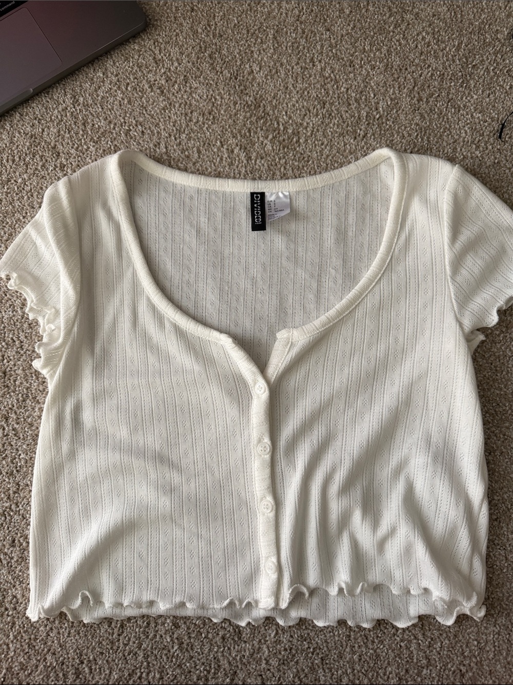 H&M Cream pointelle Button-Front Crop Top